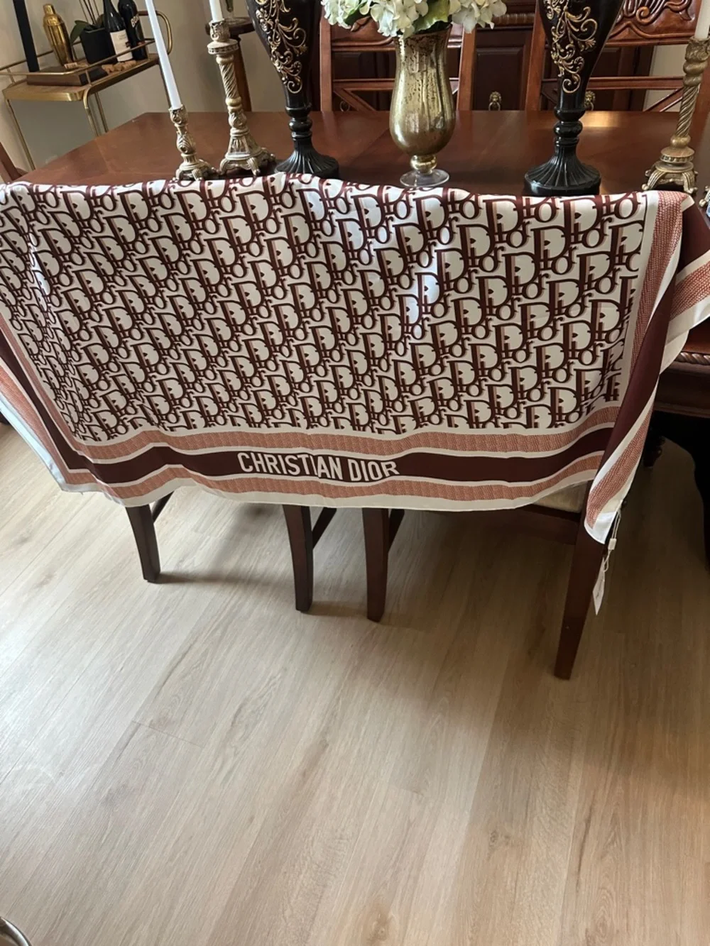 Dior White and Brown Monogram Silk Scarf with Black Patent Clutch - Picture 5 of 5